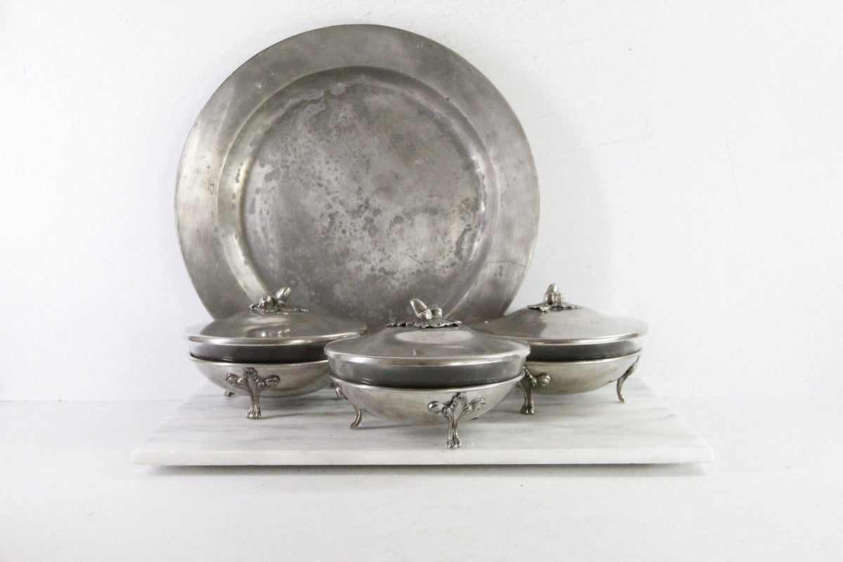 Vintage Pewter Serving Bowl | Footed Glass Liner Dish - Debra Hall Lifestyle