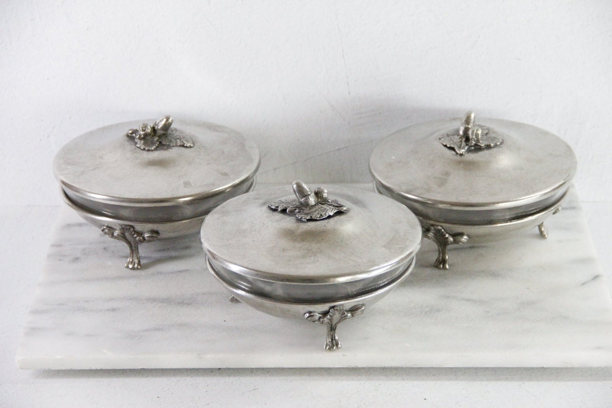 Vintage Pewter Serving Bowl | Footed Glass Liner Dish - Debra Hall Lifestyle