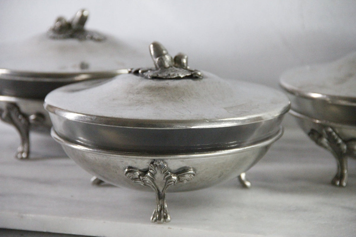 Vintage Pewter Serving Bowl | Footed Glass Liner Dish - Debra Hall Lifestyle
