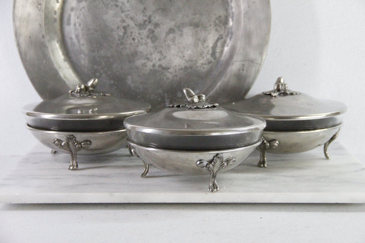 Vintage Pewter Serving Bowl | Footed Glass Liner Dish - Debra Hall Lifestyle