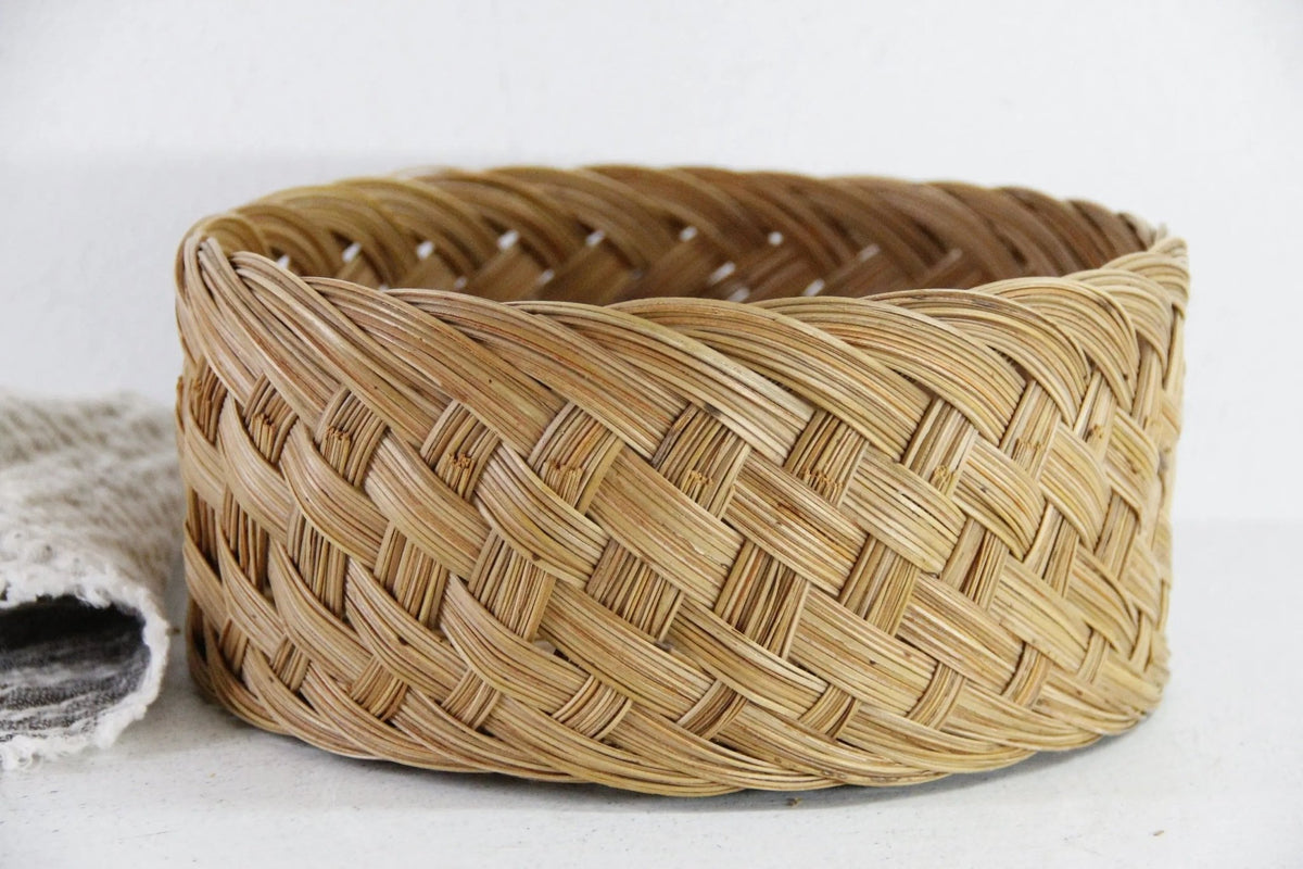 Vintage Plant Basket | Boho Hand Woven Bamboo - Debra Hall Lifestyle