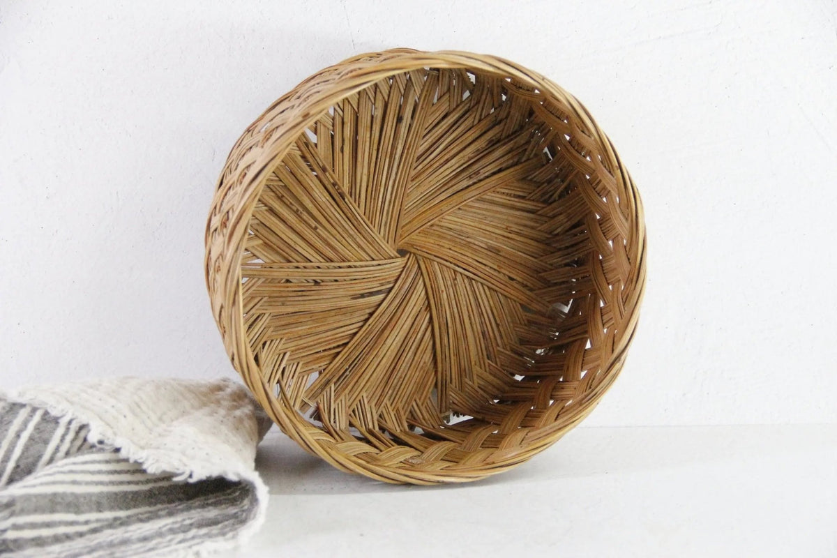 Vintage Plant Basket | Boho Hand Woven Bamboo - Debra Hall Lifestyle