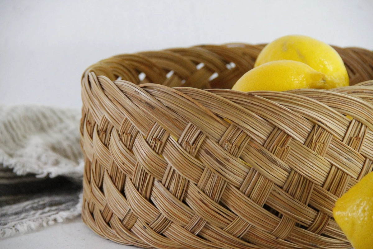 Vintage Plant Basket | Boho Hand Woven Bamboo - Debra Hall Lifestyle