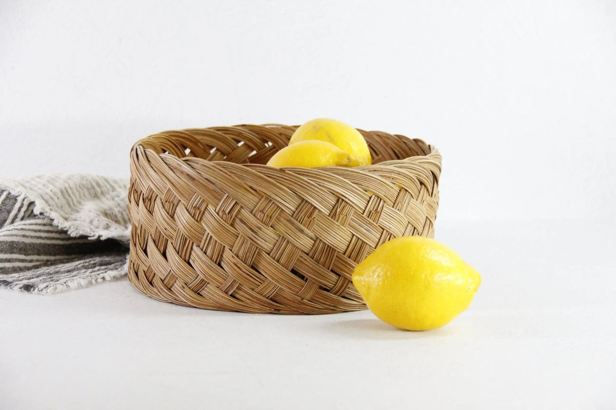 Vintage Plant Basket | Boho Hand Woven Bamboo - Debra Hall Lifestyle