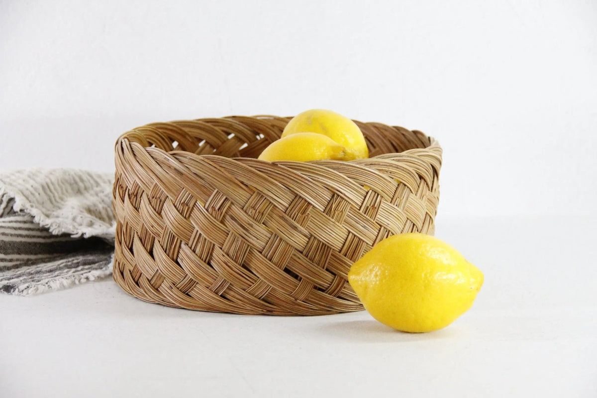 Vintage Plant Basket | Boho Hand Woven Bamboo - Debra Hall Lifestyle