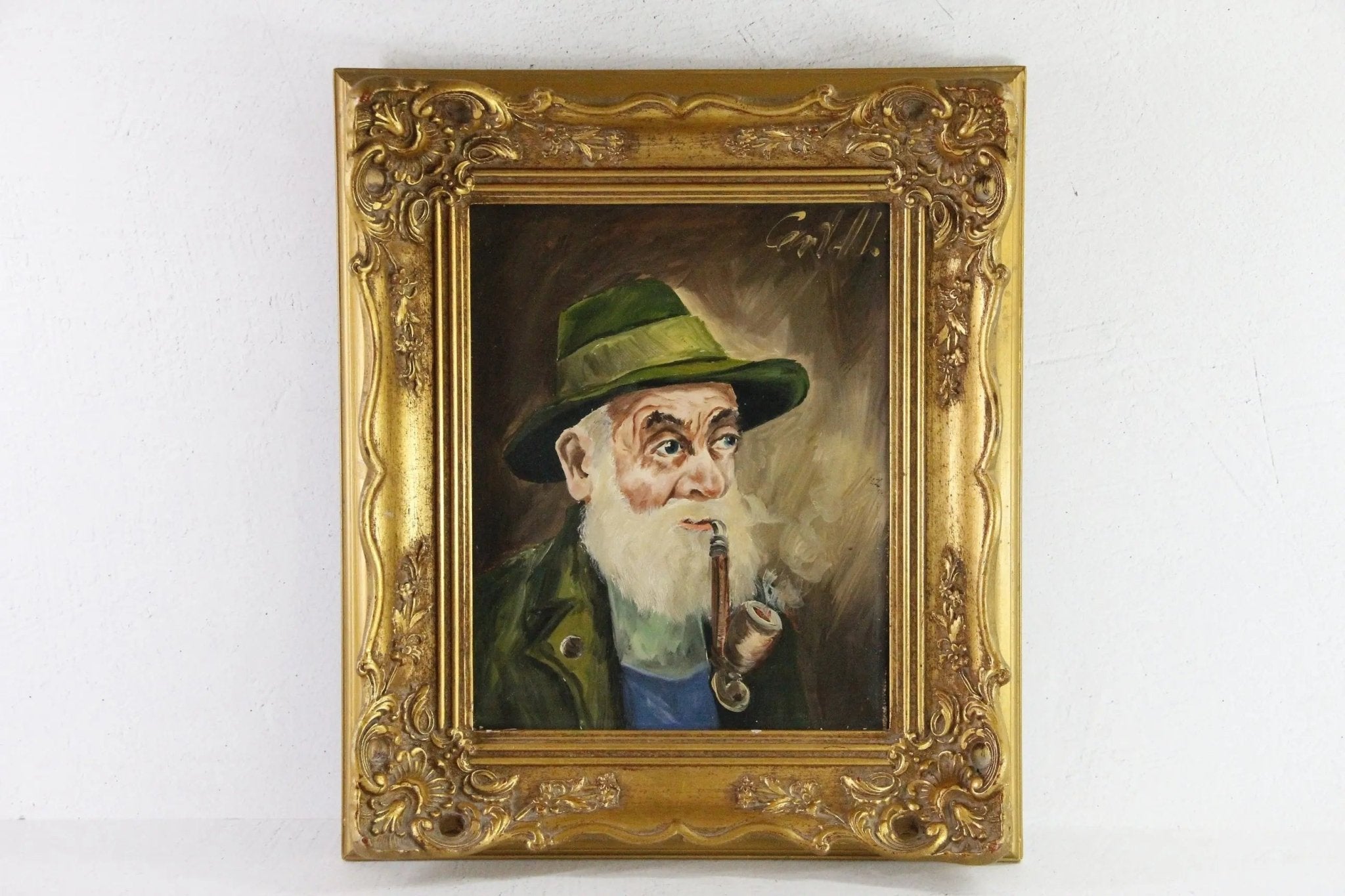 Vintage Portrait Oil Painting | European Old Man with Pipe - Debra Hall Lifestyle