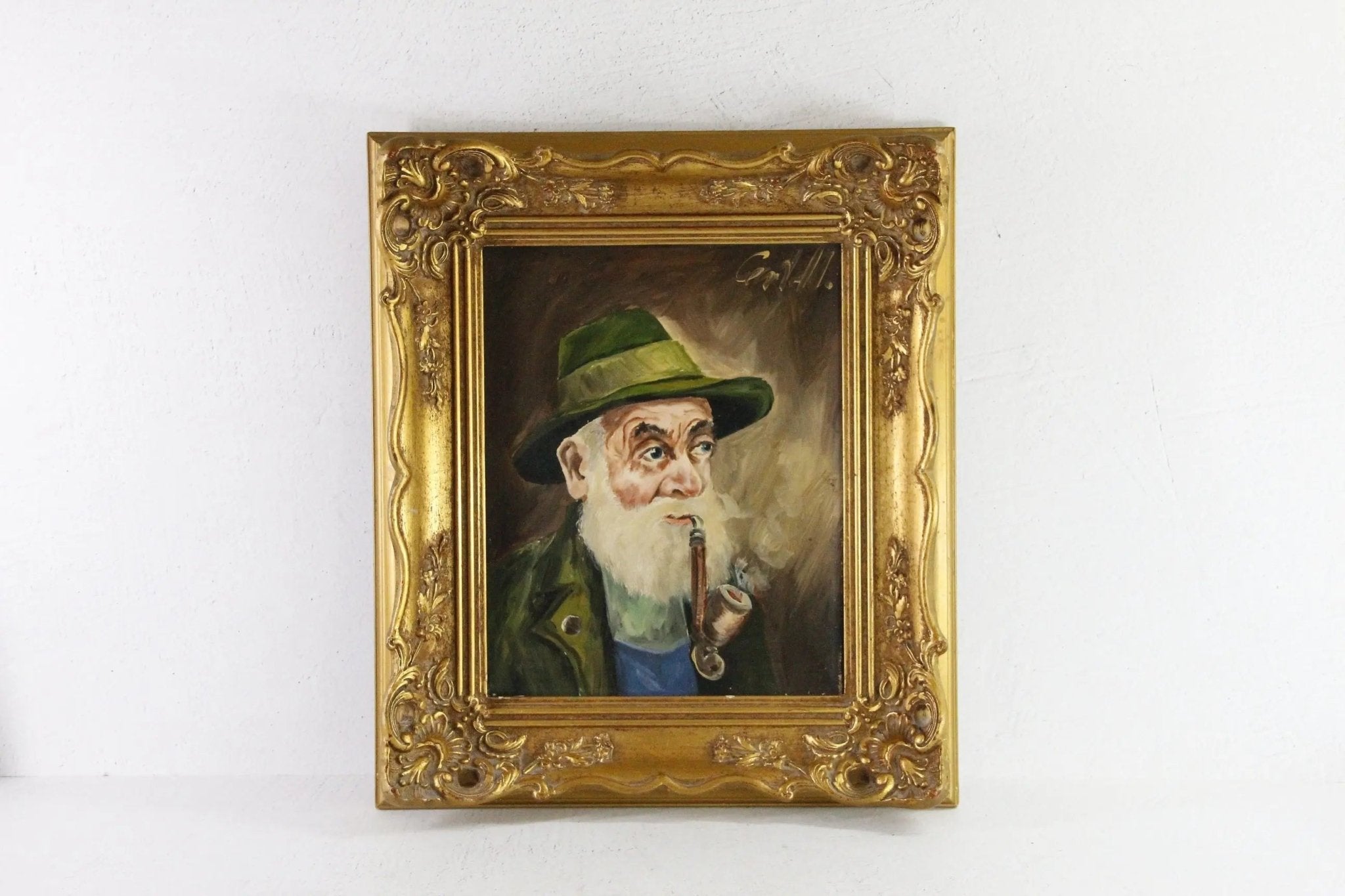 Vintage Portrait Oil Painting | European Old Man with Pipe - Debra Hall Lifestyle