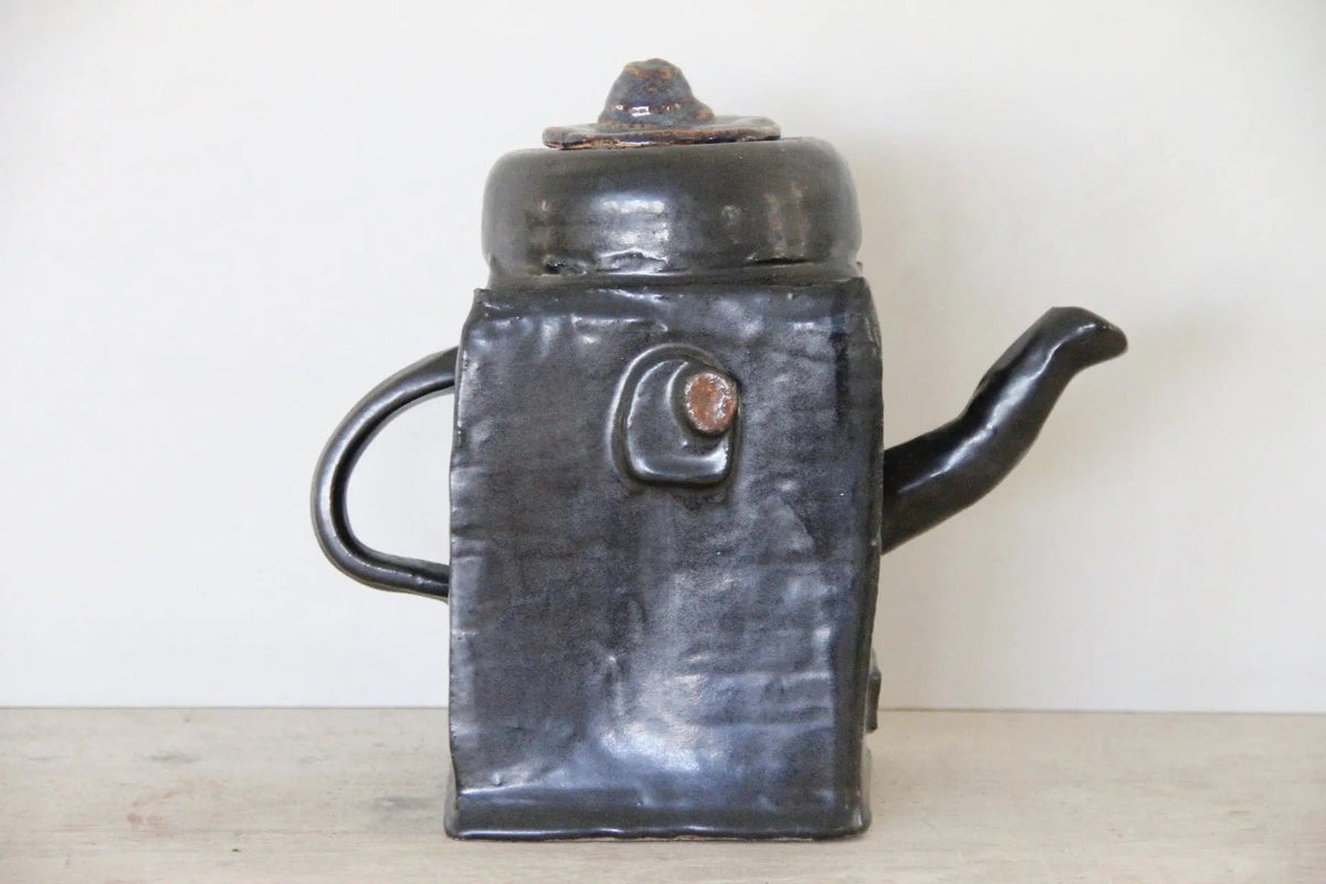 Vintage Pottery Pitcher | Black Brutalist Studio Art Pot - Debra Hall Lifestyle