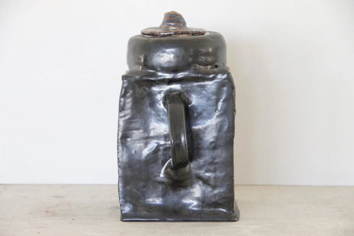 Vintage Pottery Pitcher | Black Brutalist Studio Art Pot - Debra Hall Lifestyle