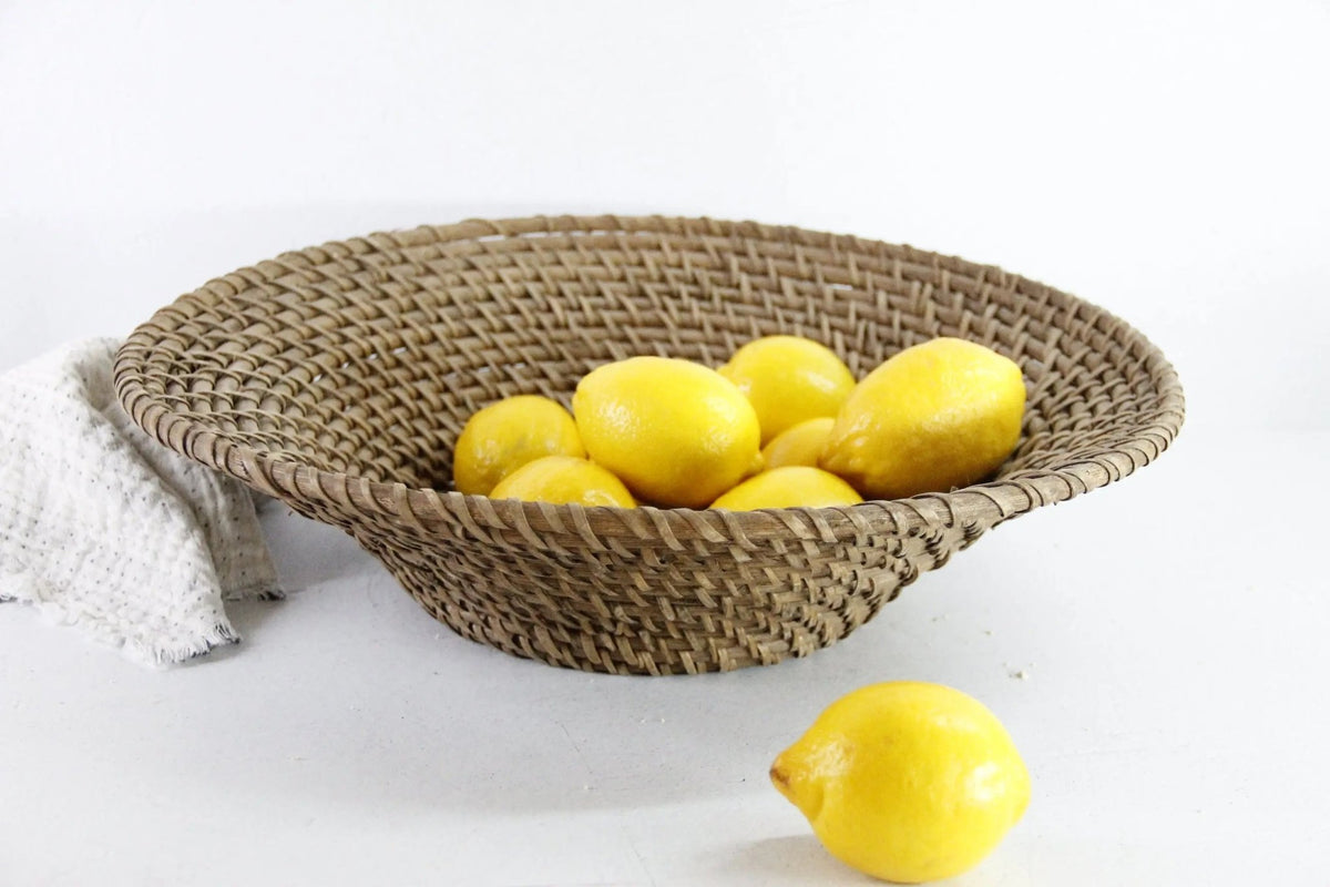 Vintage Rattan Basket | Large Coiled Fruit Bowl - Debra Hall Lifestyle