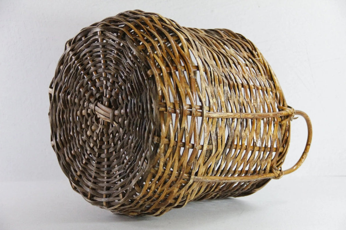 Vintage Rattan Basket With Handles | Midcentury Bamboo Storage - Debra Hall Lifestyle