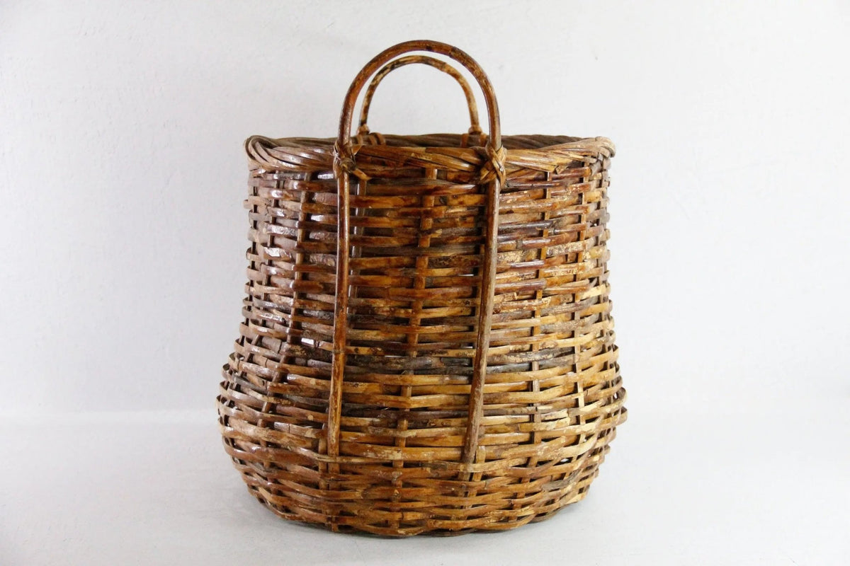 Vintage Rattan Basket With Handles | Midcentury Bamboo Storage - Debra Hall Lifestyle