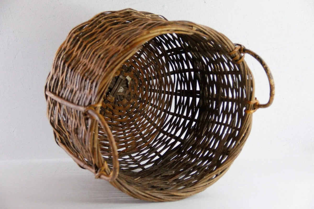 Vintage Rattan Basket With Handles | Midcentury Bamboo Storage - Debra Hall Lifestyle