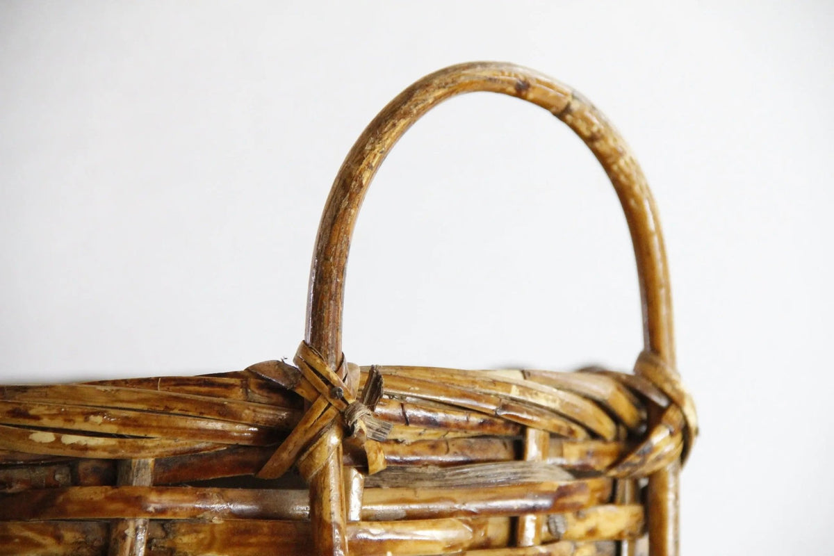 Vintage Rattan Basket With Handles | Midcentury Bamboo Storage - Debra Hall Lifestyle