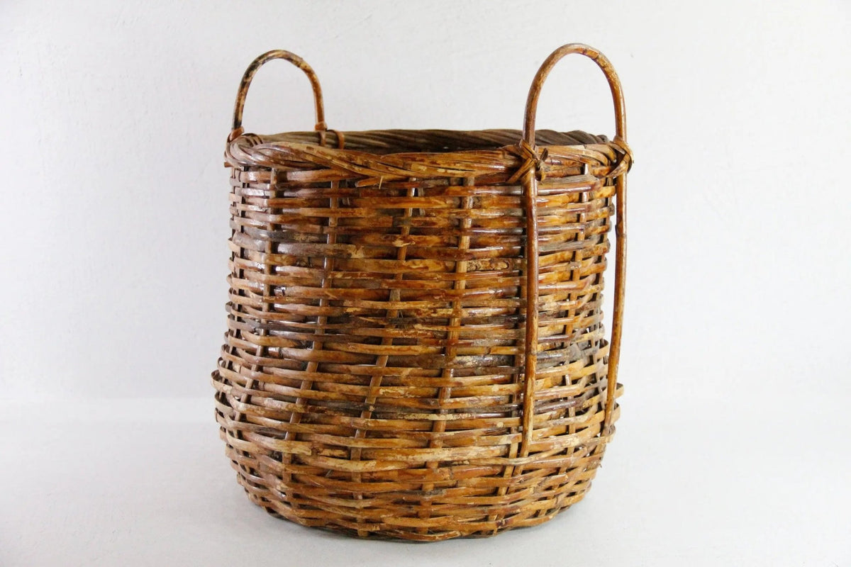 Vintage Rattan Basket With Handles | Midcentury Bamboo Storage - Debra Hall Lifestyle