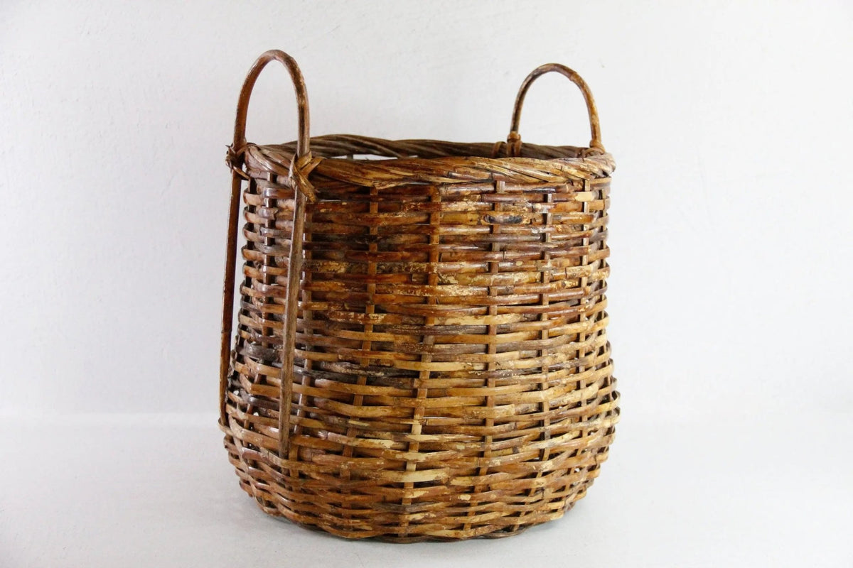 Vintage Rattan Basket With Handles | Midcentury Bamboo Storage - Debra Hall Lifestyle