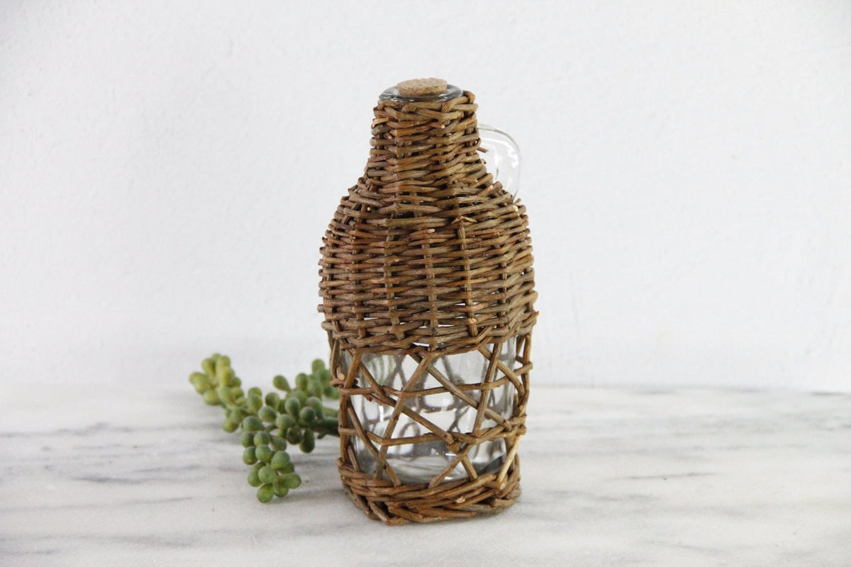 Vintage Rattan Bottle | Glass Spout Pitcher With Cork - Debra Hall Lifestyle
