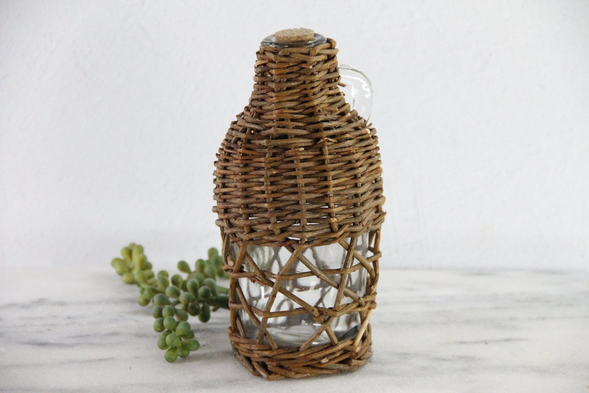 Vintage Rattan Bottle | Glass Spout Pitcher With Cork - Debra Hall Lifestyle