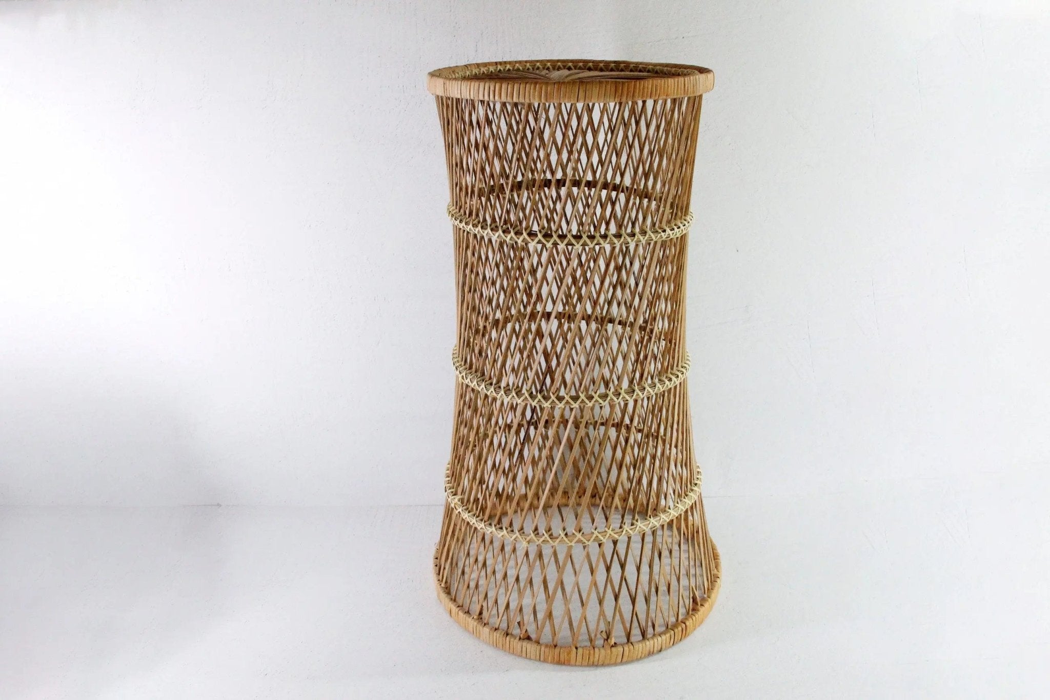 Vintage Rattan Plant Stand | Tall Umbrella Basket - Debra Hall Lifestyle