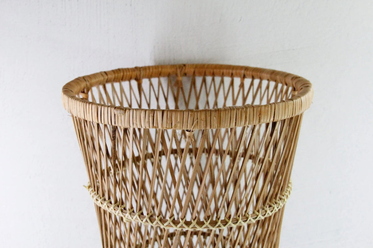 Vintage Rattan Plant Stand | Tall Umbrella Basket - Debra Hall Lifestyle