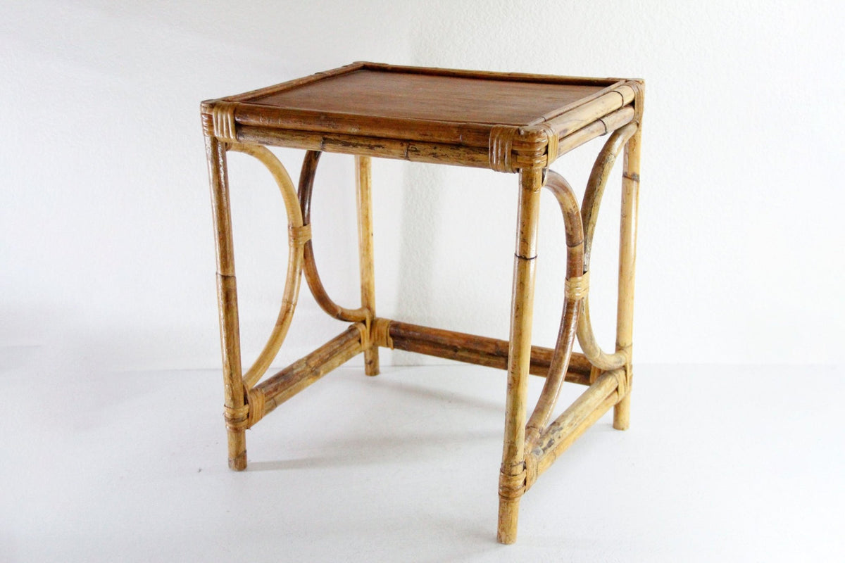 Vintage Rattan Side Table | French/Italian MCM Style - Debra Hall Lifestyle