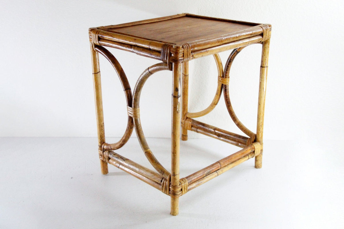 Vintage Rattan Side Table | French/Italian MCM Style - Debra Hall Lifestyle