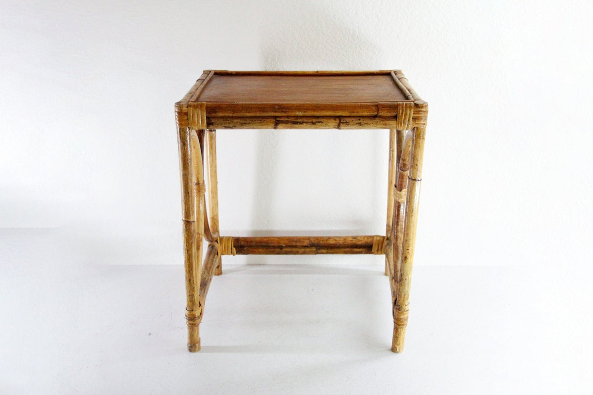 Vintage Rattan Side Table | French/Italian MCM Style - Debra Hall Lifestyle