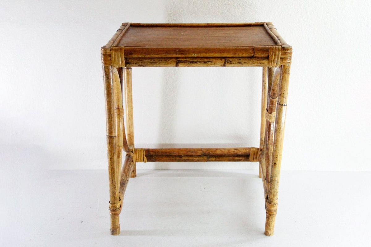Vintage Rattan Side Table | French/Italian MCM Style - Debra Hall Lifestyle