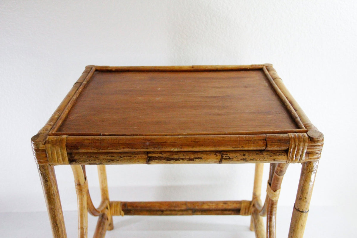 Vintage Rattan Side Table | French/Italian MCM Style - Debra Hall Lifestyle