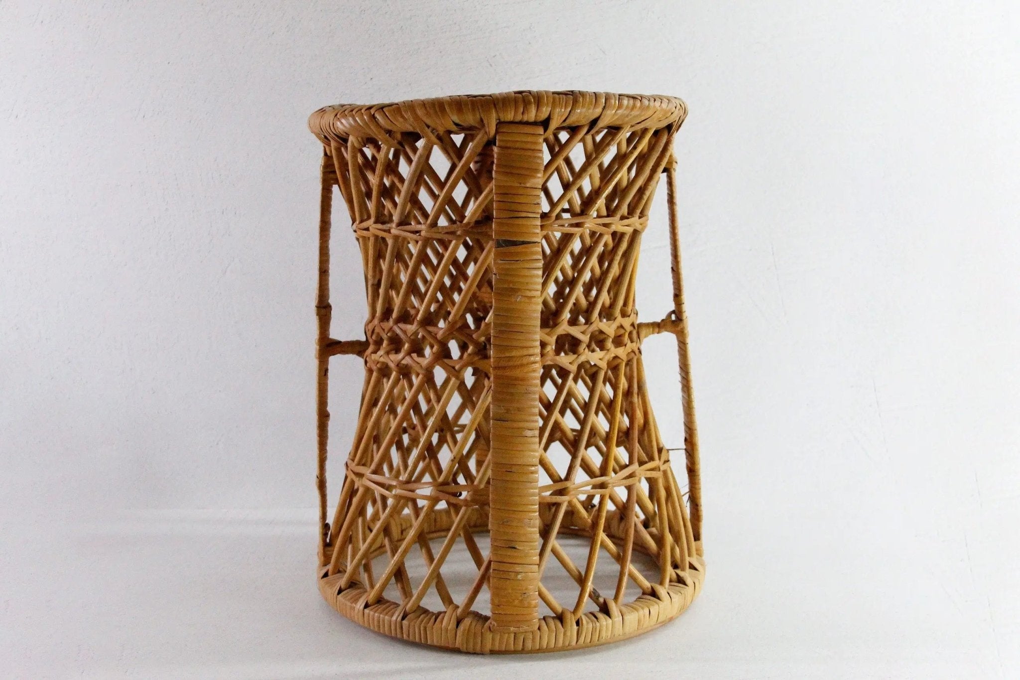 Vintage Rattan Side Table | Midcentury Modern Plant Stand - Debra Hall Lifestyle