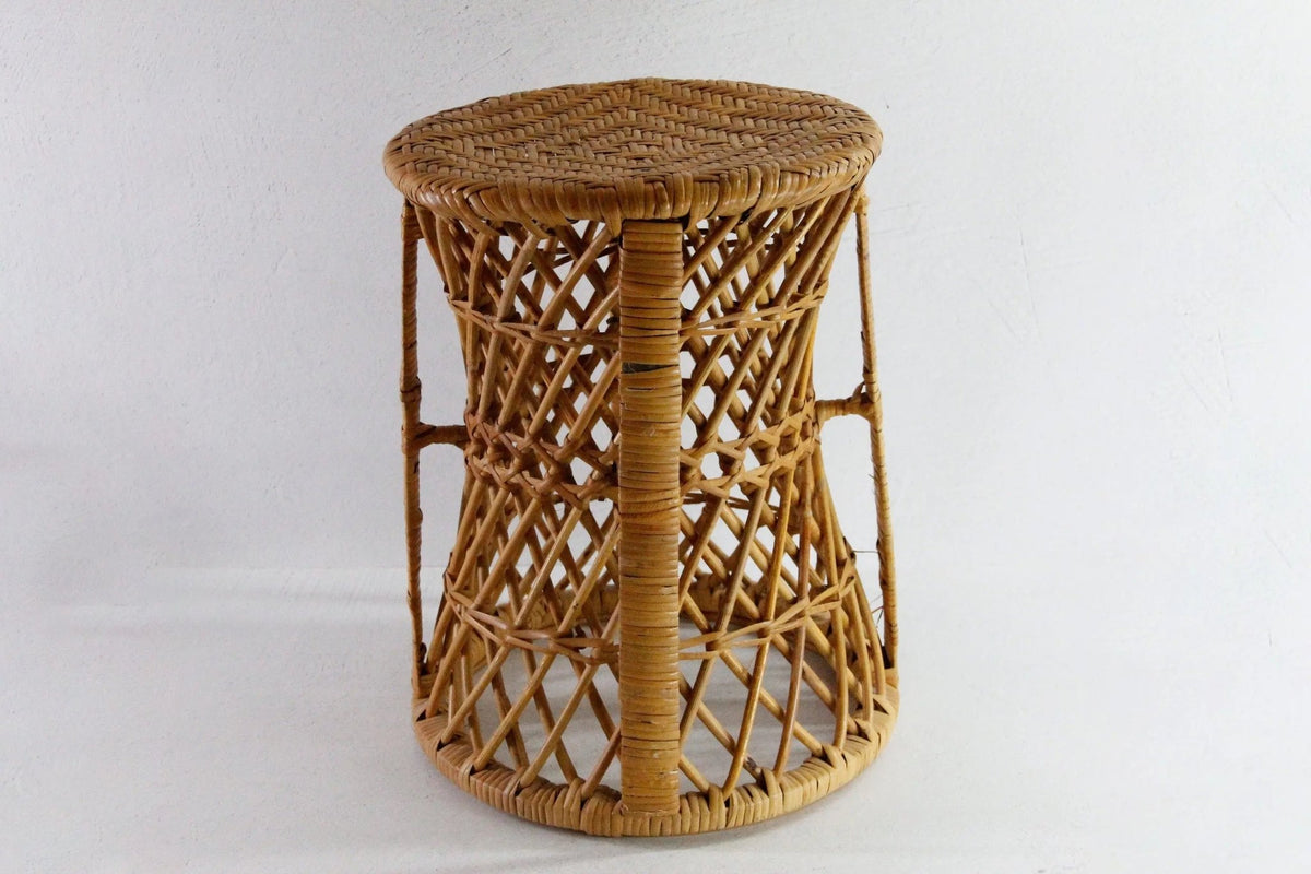 Vintage Rattan Side Table | Midcentury Modern Plant Stand - Debra Hall Lifestyle