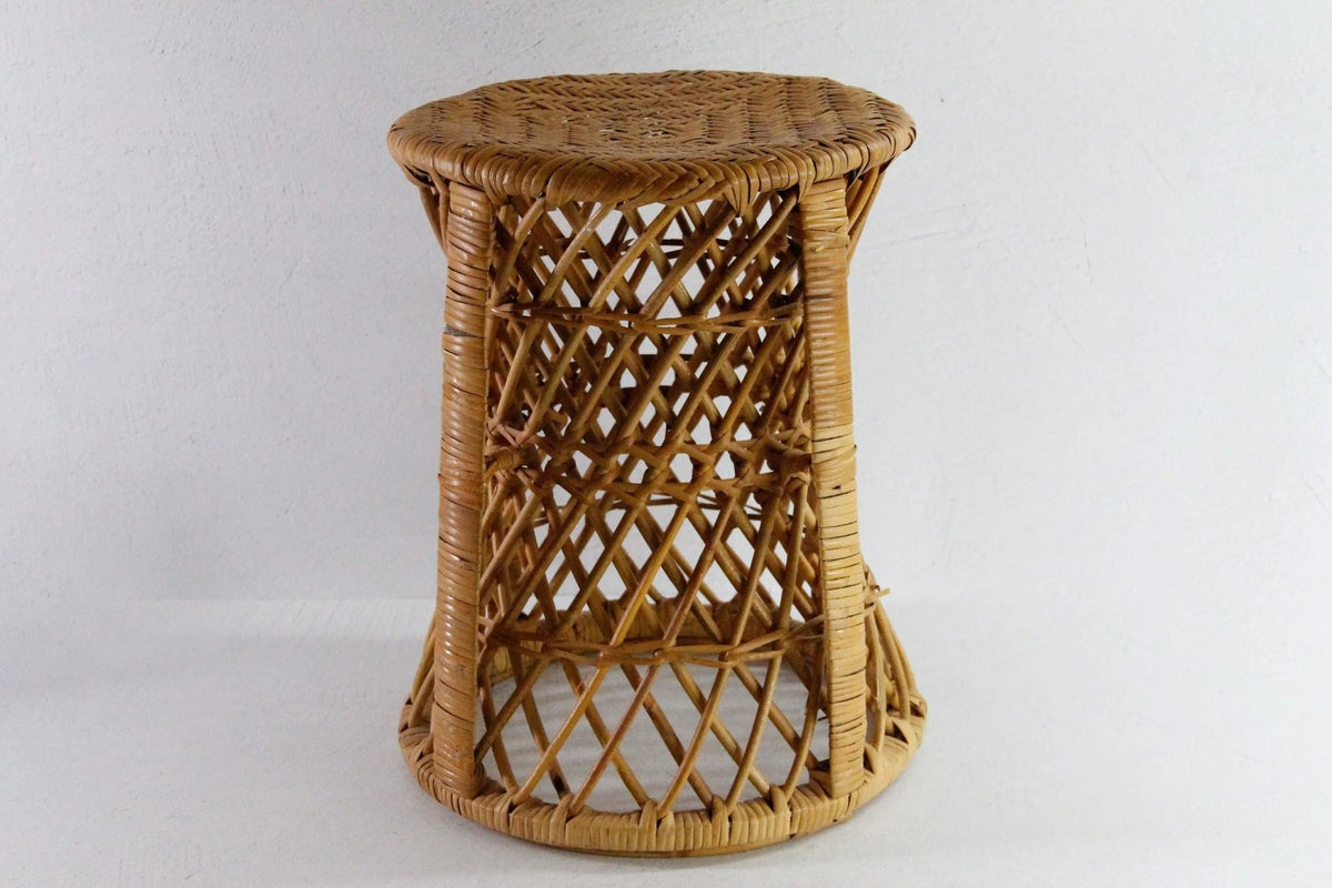 Vintage Rattan Side Table | Midcentury Modern Plant Stand - Debra Hall Lifestyle