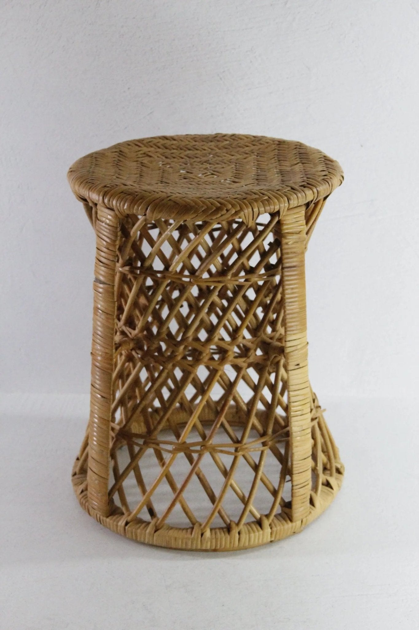 Vintage Rattan Side Table | Midcentury Modern Plant Stand - Debra Hall Lifestyle
