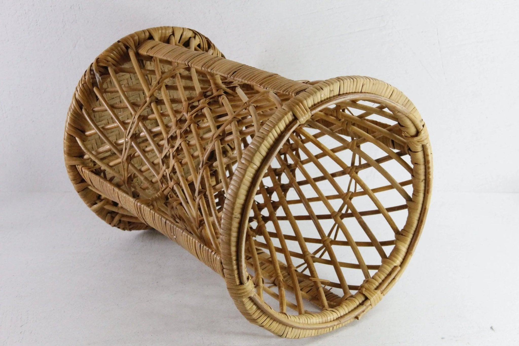 Vintage Rattan Side Table | Midcentury Modern Plant Stand - Debra Hall Lifestyle