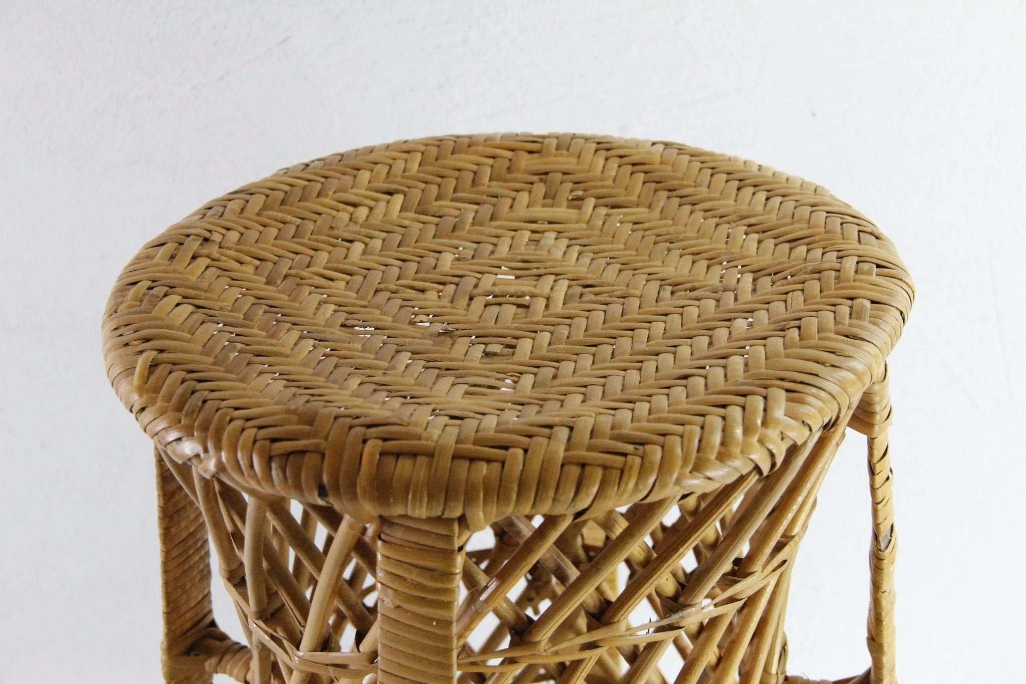 Vintage Rattan Side Table | Midcentury Modern Plant Stand - Debra Hall Lifestyle