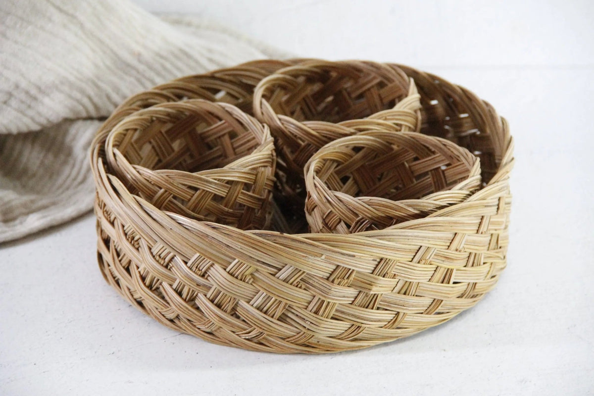 Vintage Rattan Tray With Beverage Holders| Set of 4 - Debra Hall Lifestyle
