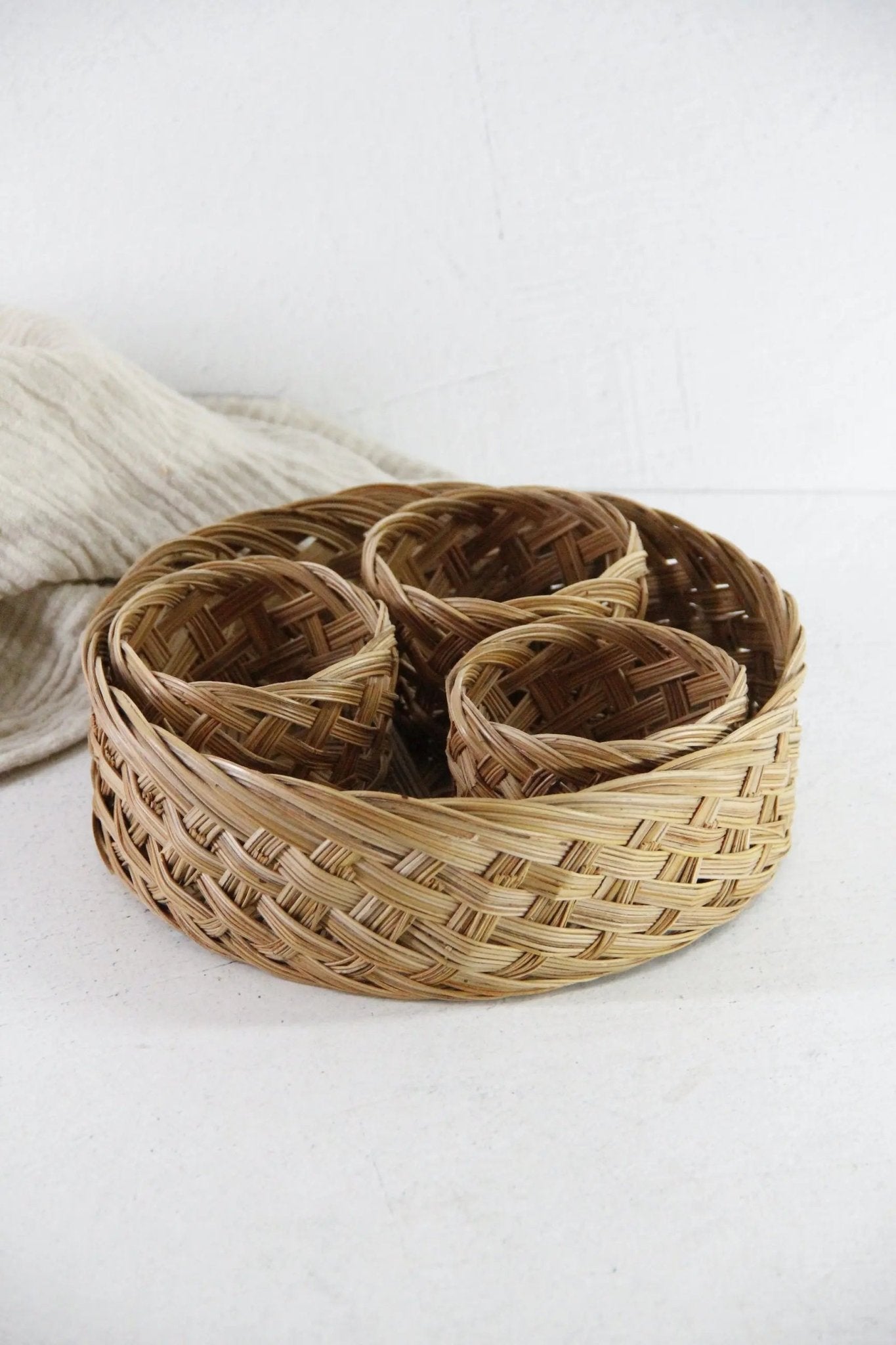 Vintage Rattan Tray With Beverage Holders| Set of 4 - Debra Hall Lifestyle