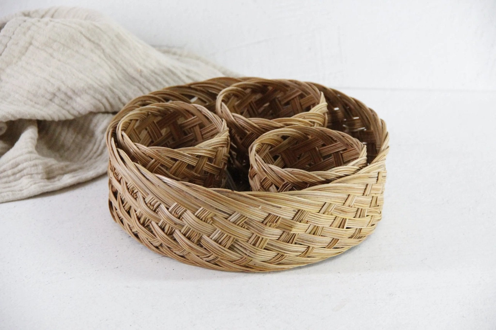 Vintage Rattan Tray With Beverage Holders| Set of 4 - Debra Hall Lifestyle