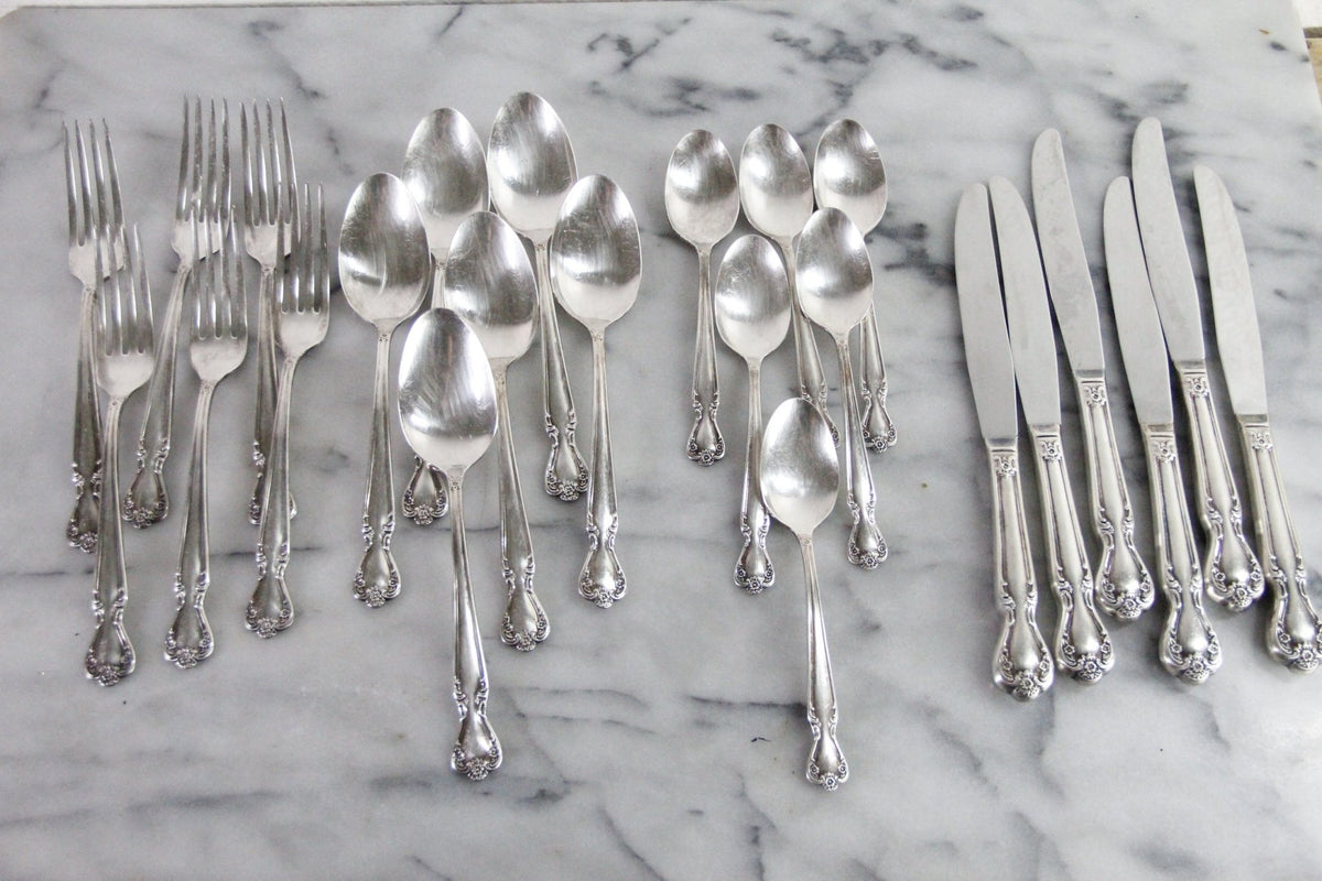 Vintage Rogers & Bro. Silverplate Flatware Set for 6 | 24 Piece - Debra Hall Lifestyle