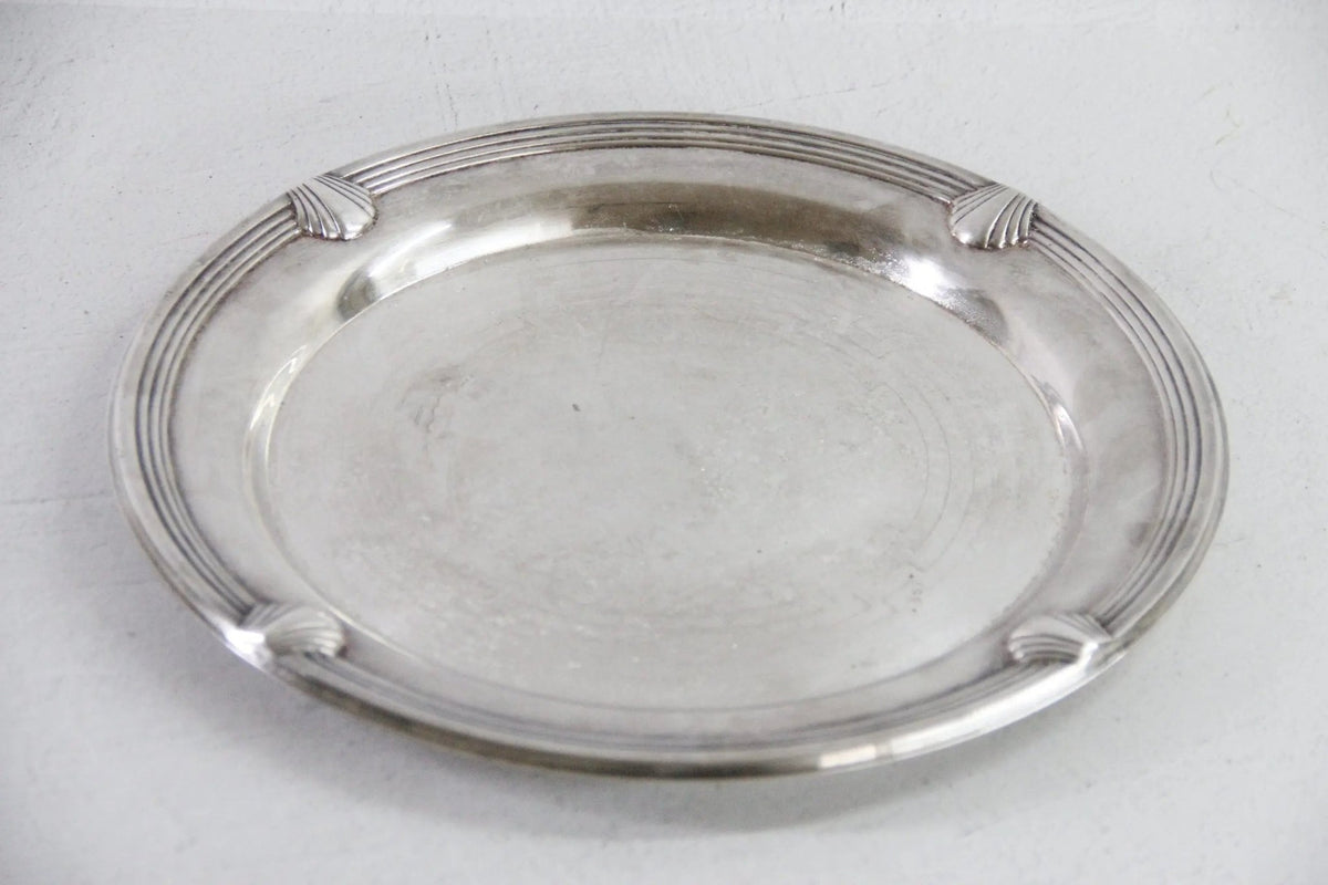 Vintage Round Silver Tray | Coastal Seashell 12.5" Barware Gallery - Debra Hall Lifestyle