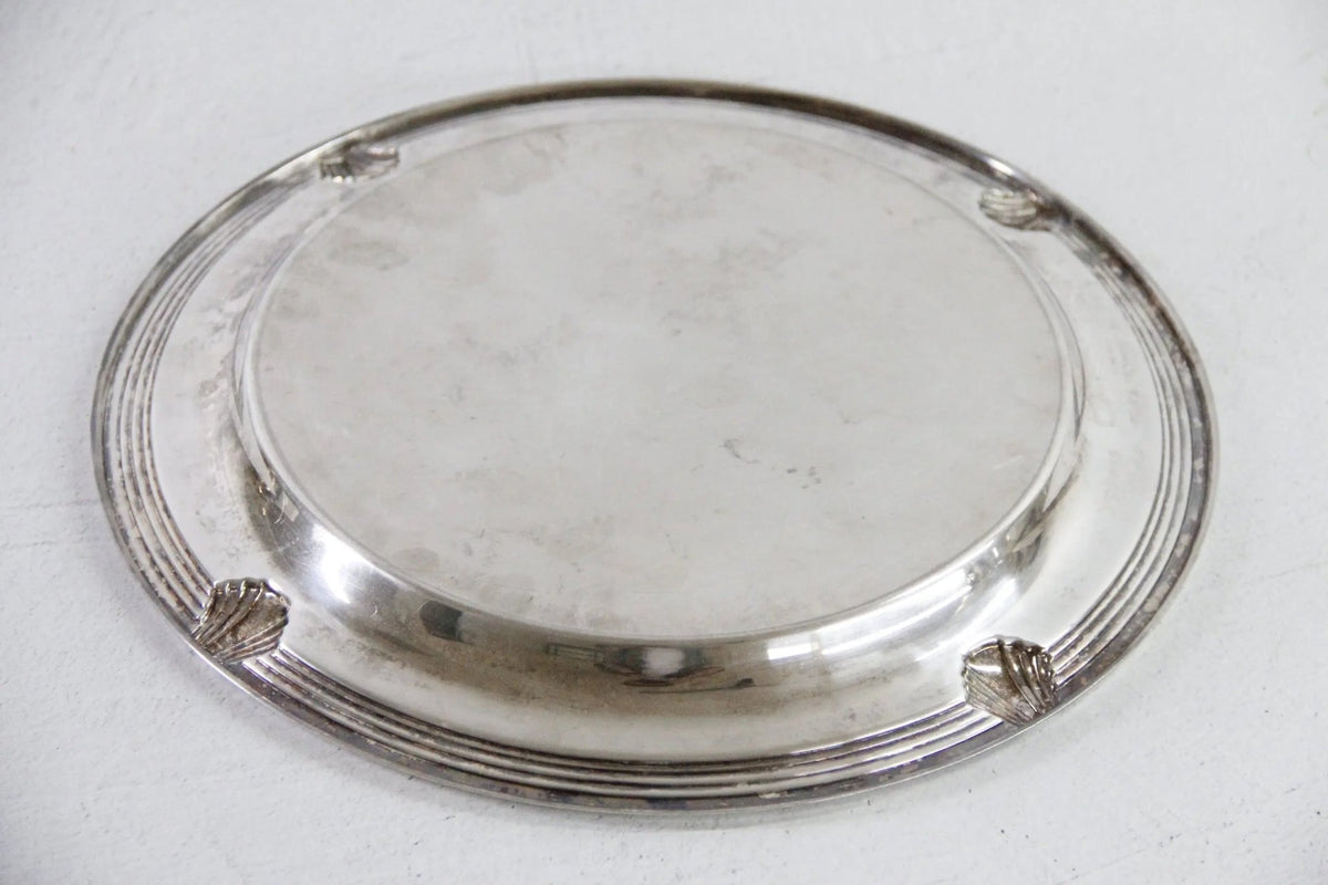 Vintage Round Silver Tray | Coastal Seashell 12.5" Barware Gallery - Debra Hall Lifestyle