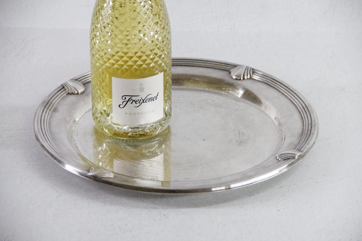 Vintage Round Silver Tray | Coastal Seashell 12.5" Barware Gallery - Debra Hall Lifestyle