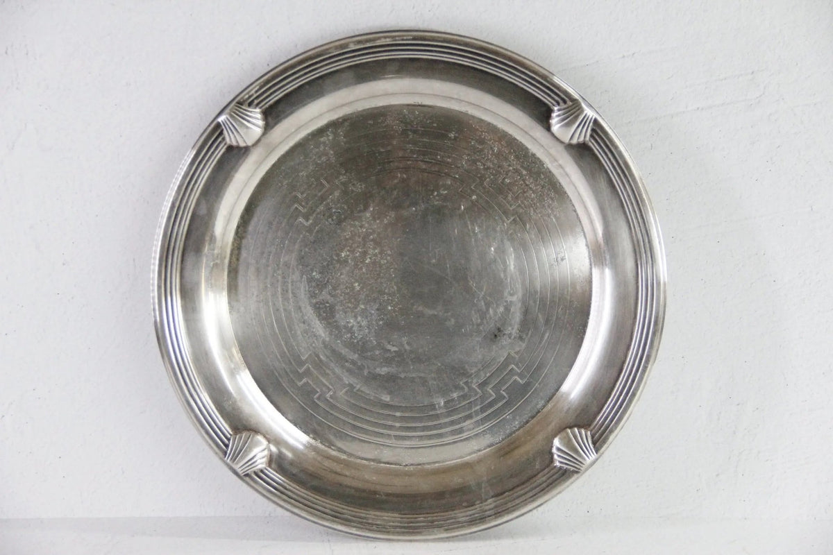 Vintage Round Silver Tray | Coastal Seashell 12.5" Barware Gallery - Debra Hall Lifestyle
