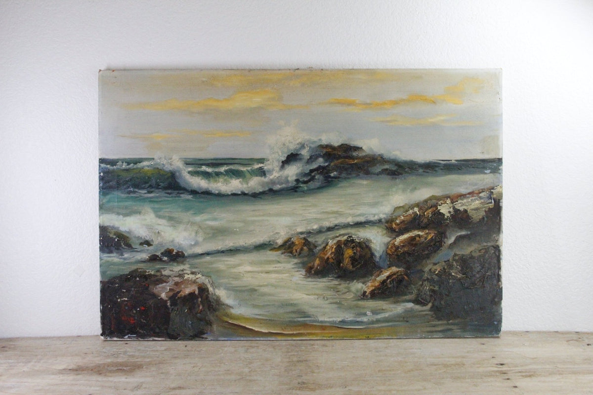 Vintage Seascape Oil Painting Large Coastal Ocean 24 x 36 - Debra Hall Lifestyle