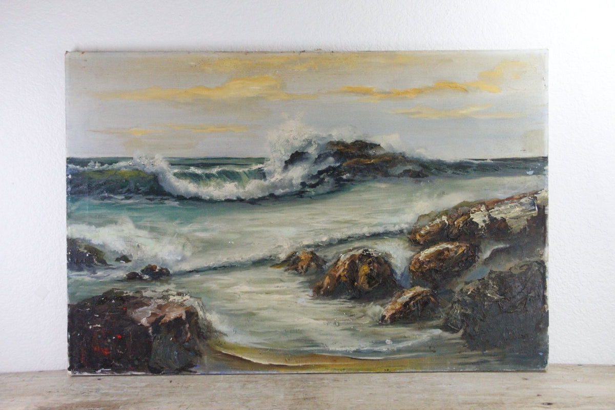 Vintage Seascape Oil Painting Large Coastal Ocean 24 x 36 - Debra Hall Lifestyle