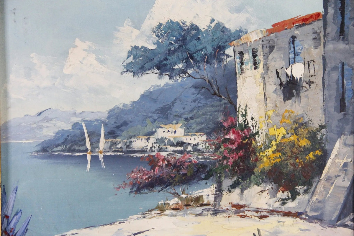 Vintage Seascape Oil Painting | Vibrant Italian Villa - Debra Hall Lifestyle