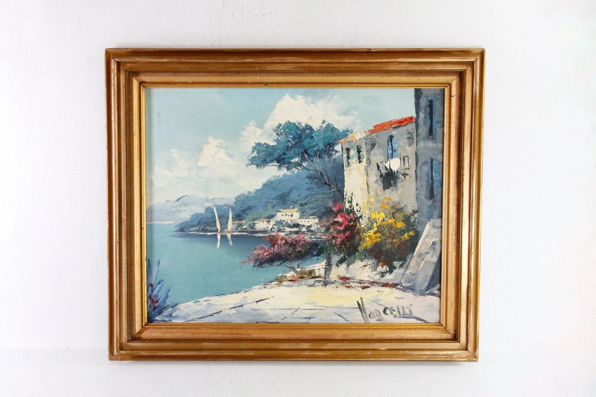 Vintage Seascape Oil Painting | Vibrant Italian Villa - Debra Hall Lifestyle