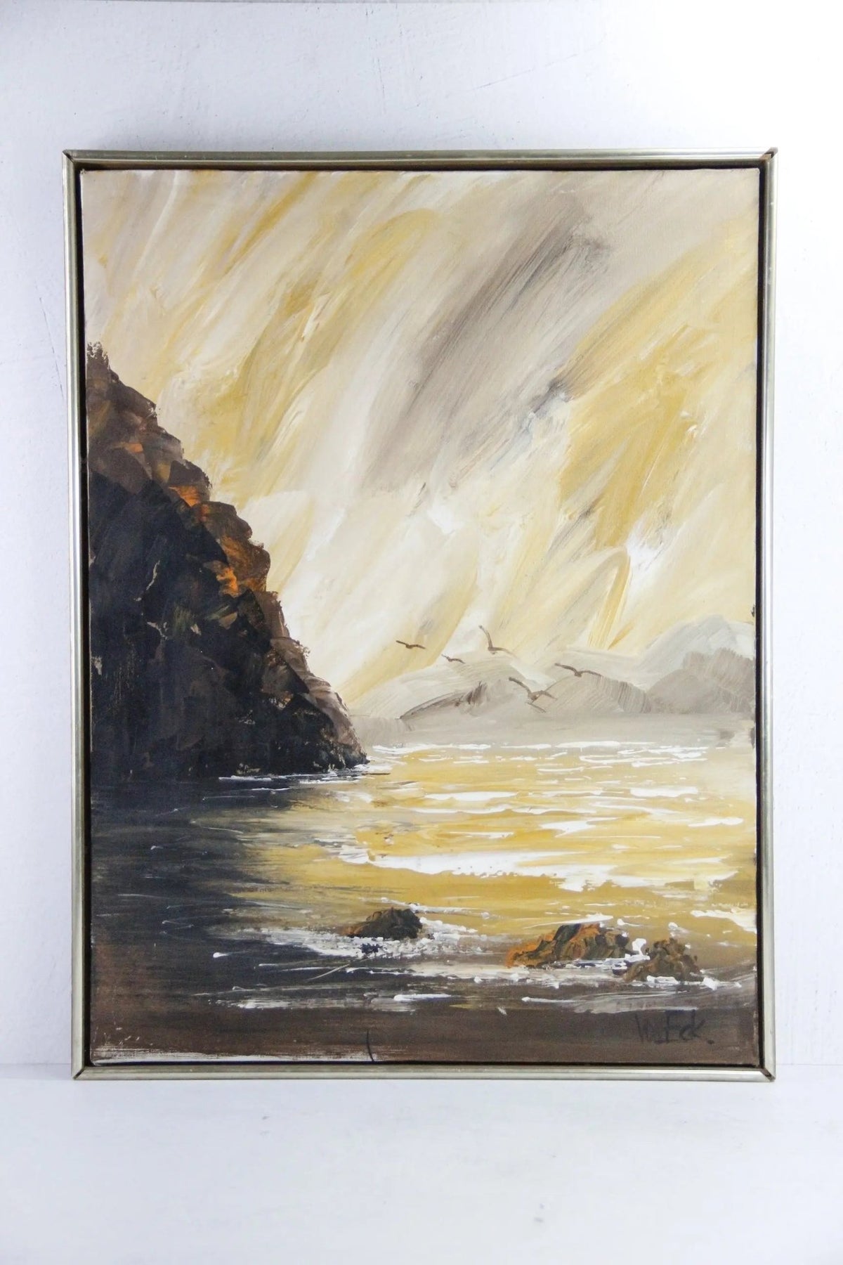 Vintage Seascape Painting | Midcentury Golden Sunset Signed - Debra Hall Lifestyle