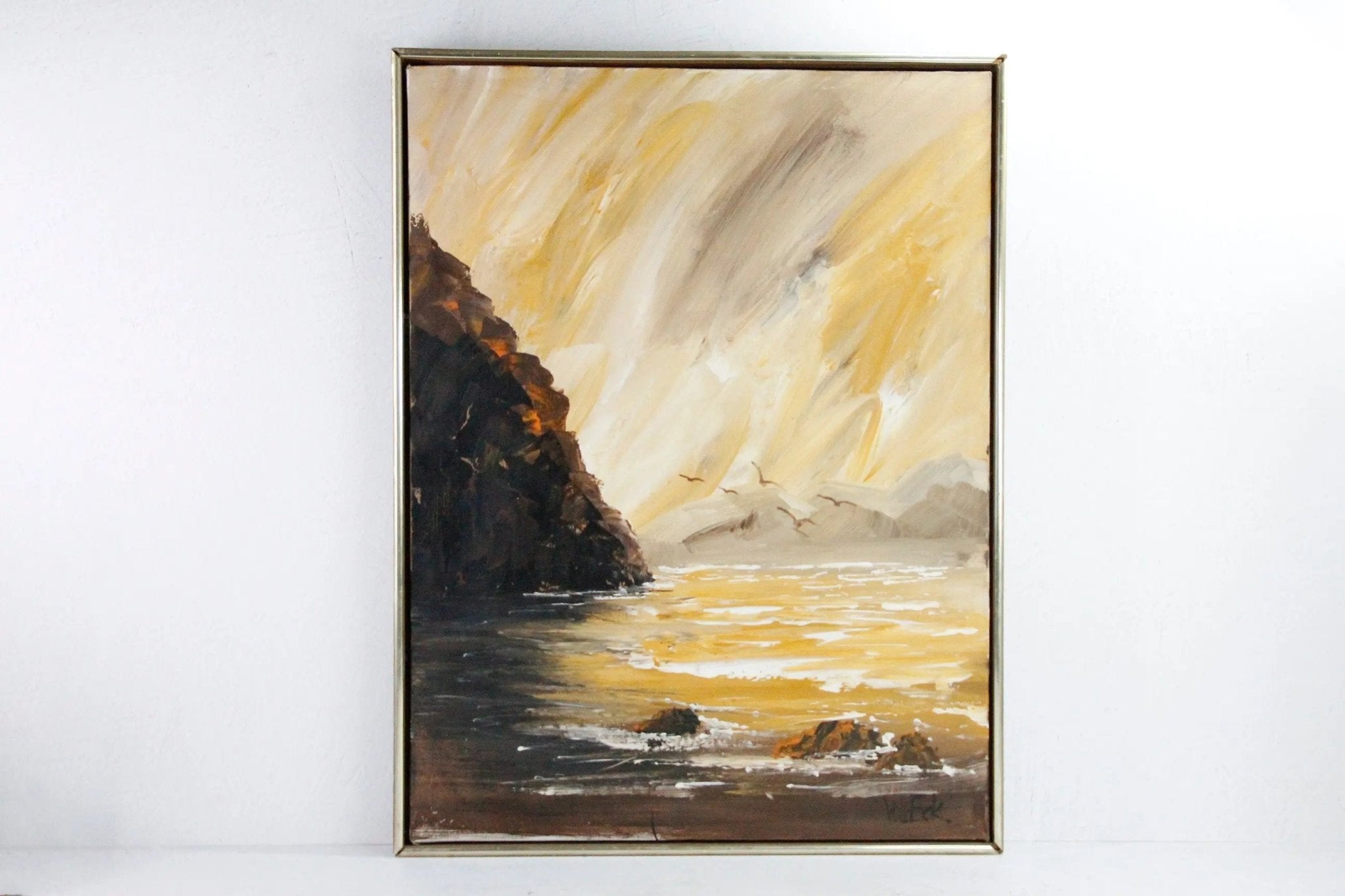 Vintage Seascape Painting | Midcentury Golden Sunset Signed - Debra Hall Lifestyle