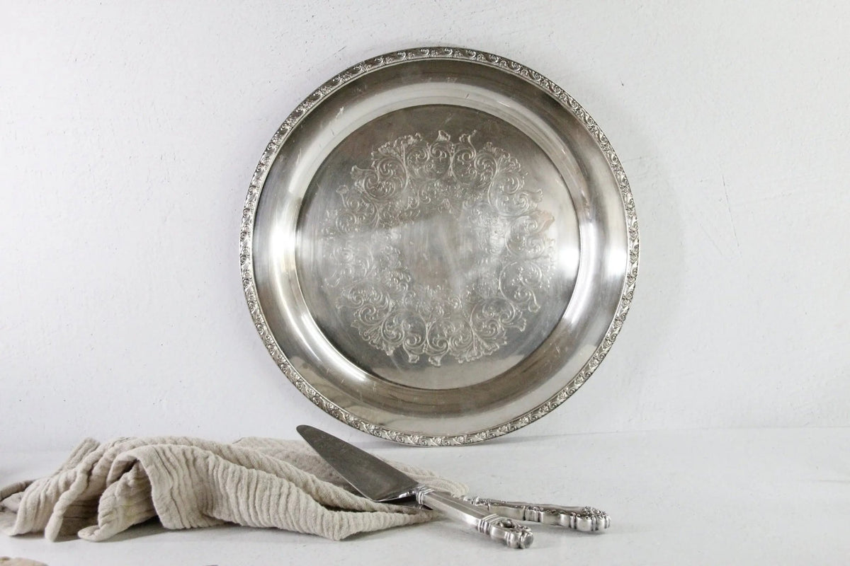 Vintage Silverplate Tray | Tudor Queen Bess 15" Gallery - Debra Hall Lifestyle